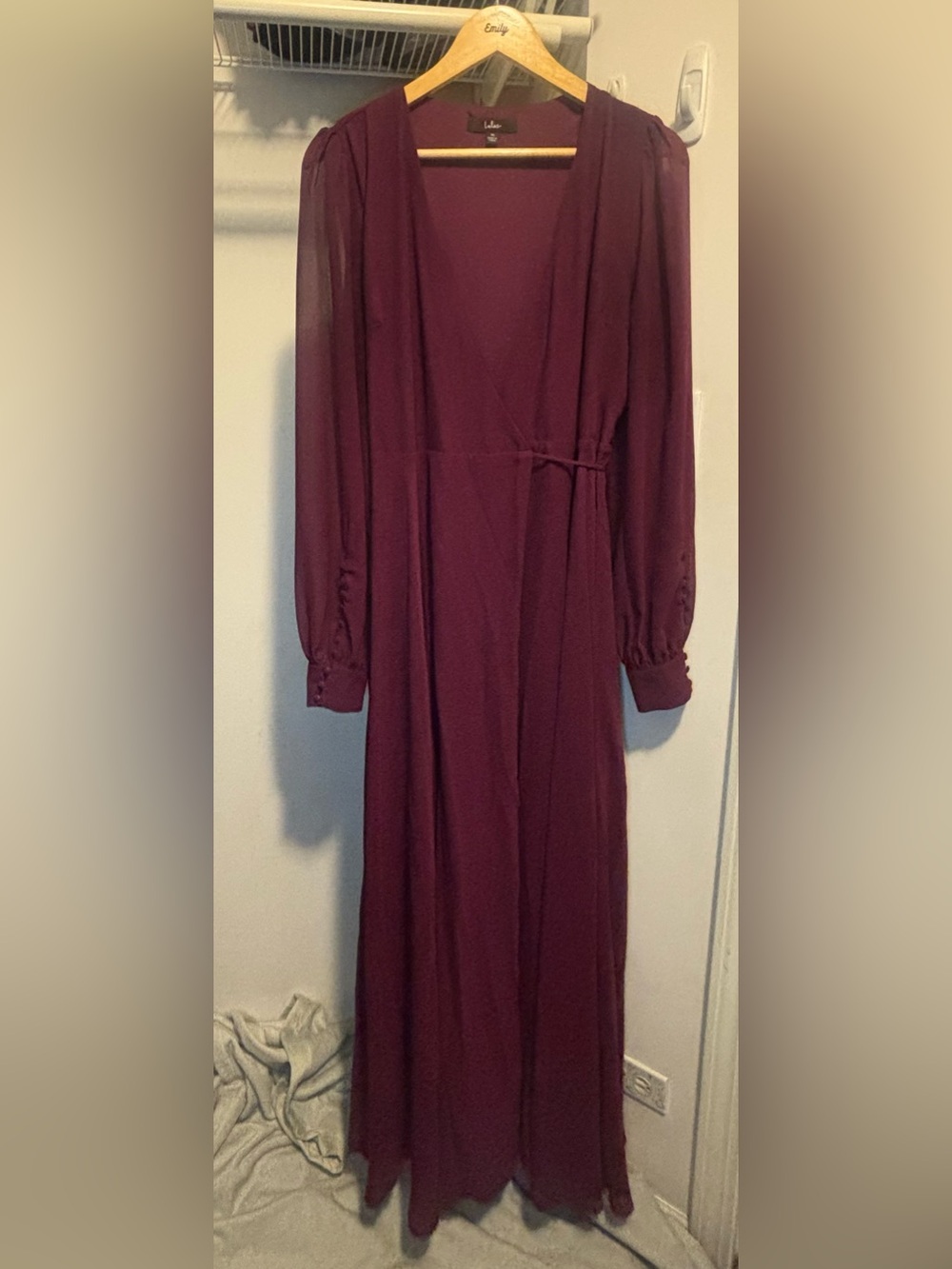 Lulu's Wine Long Sleeve Wrap Maxi Dress